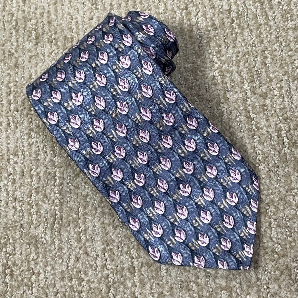 Ermenegildo Zegna Silk Tie Mens Wedding Blue Pink Geometric Floral Woven Italy